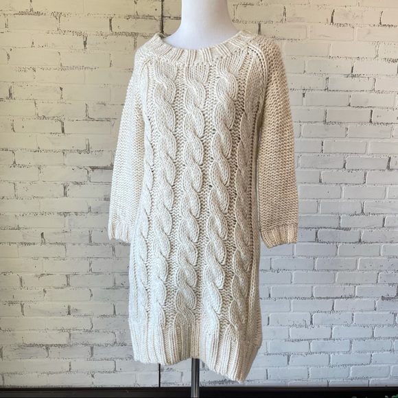 Zara Dresses & Skirts - Zara Cream Knit Sweater Dress Size Medium Long Tunic